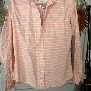 Frank & Eileen Barry Orange & White Striped Button-Up Shirt Woven in Italy large